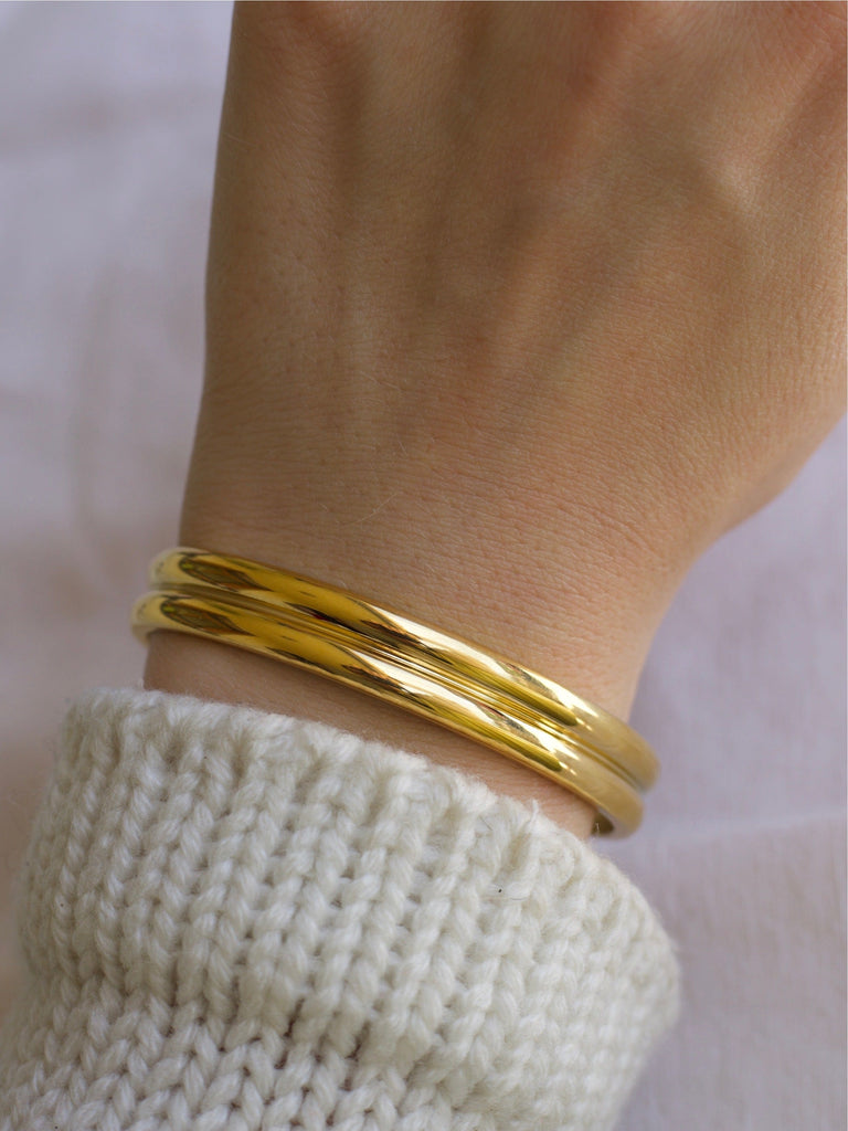 melomelo Gil - Wide Polished Cuff Bracelet Gold