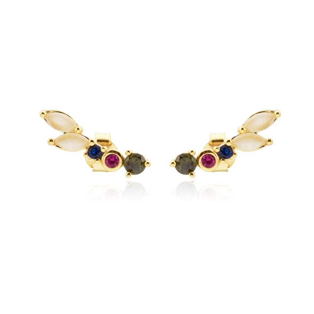 melomelo Gold Adela - Dainty Multi Gemstone Crystal Climber Studs