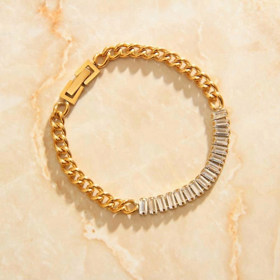 melomelo Gold Afroditi - Half Curb Chain Half Crystal Bracelet