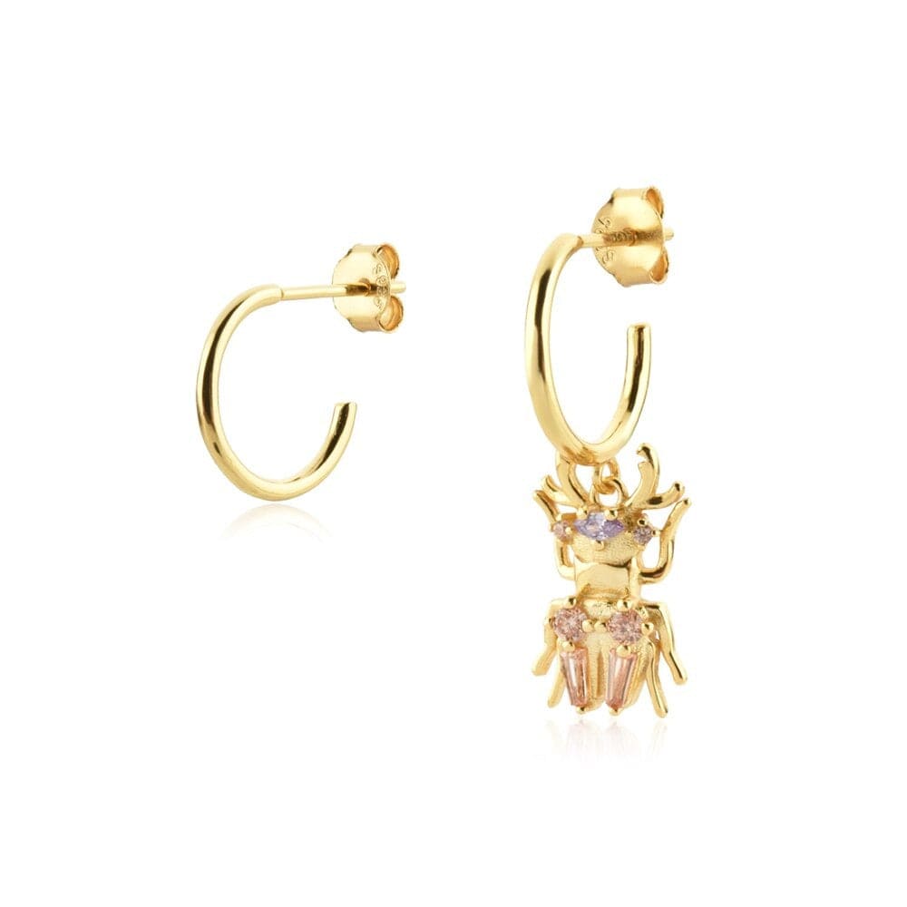 melomelo Gold Bergamo - Beetle Huggie Hoop Crystal Earrings