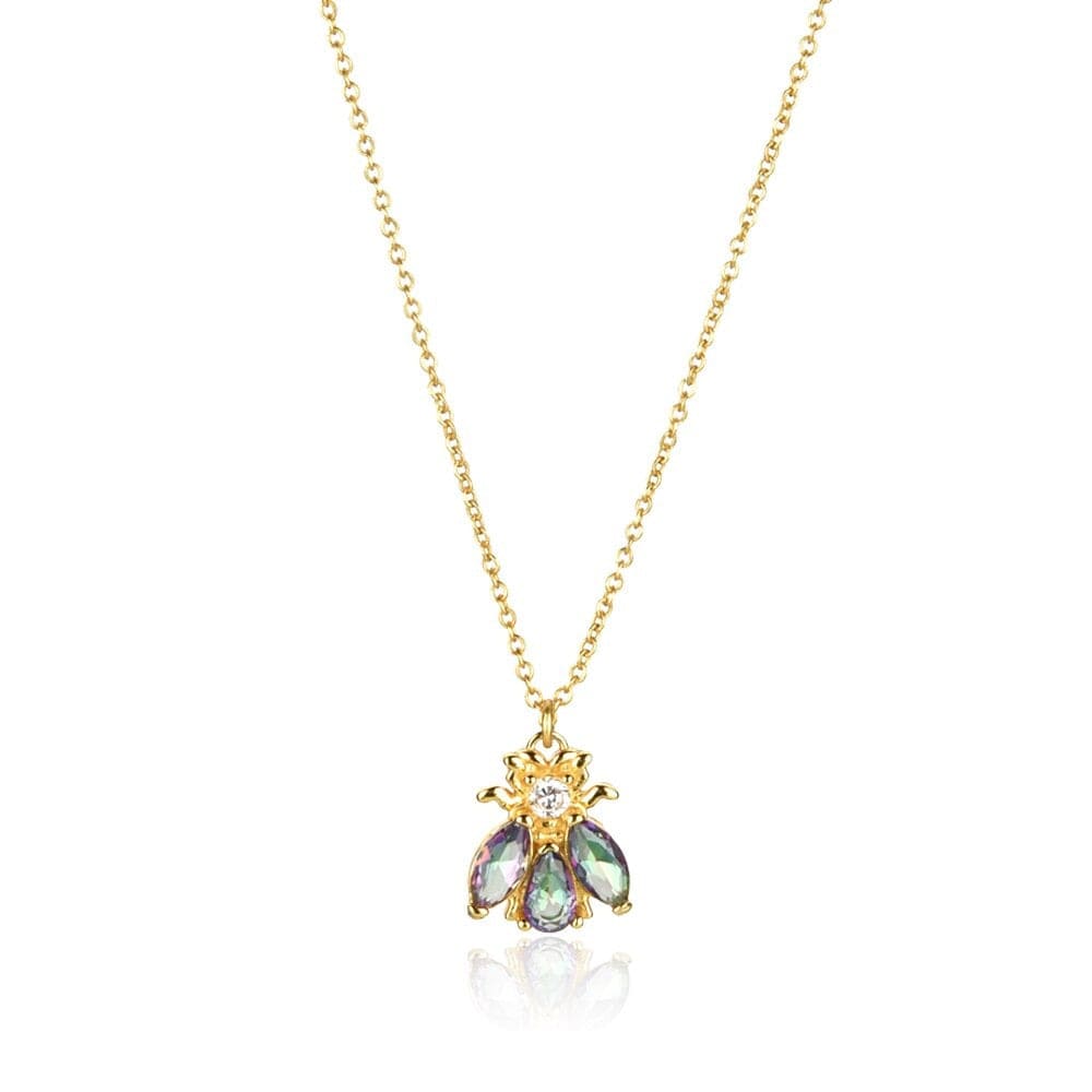 melomelo Gold / Blue Geneve - Honey Bee Crystal Charm Necklace
