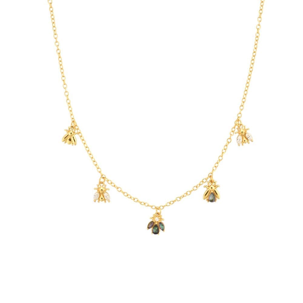 melomelo Gold / Blue Geneve - Honey Bee Crystal Multi Charm Choker Necklace