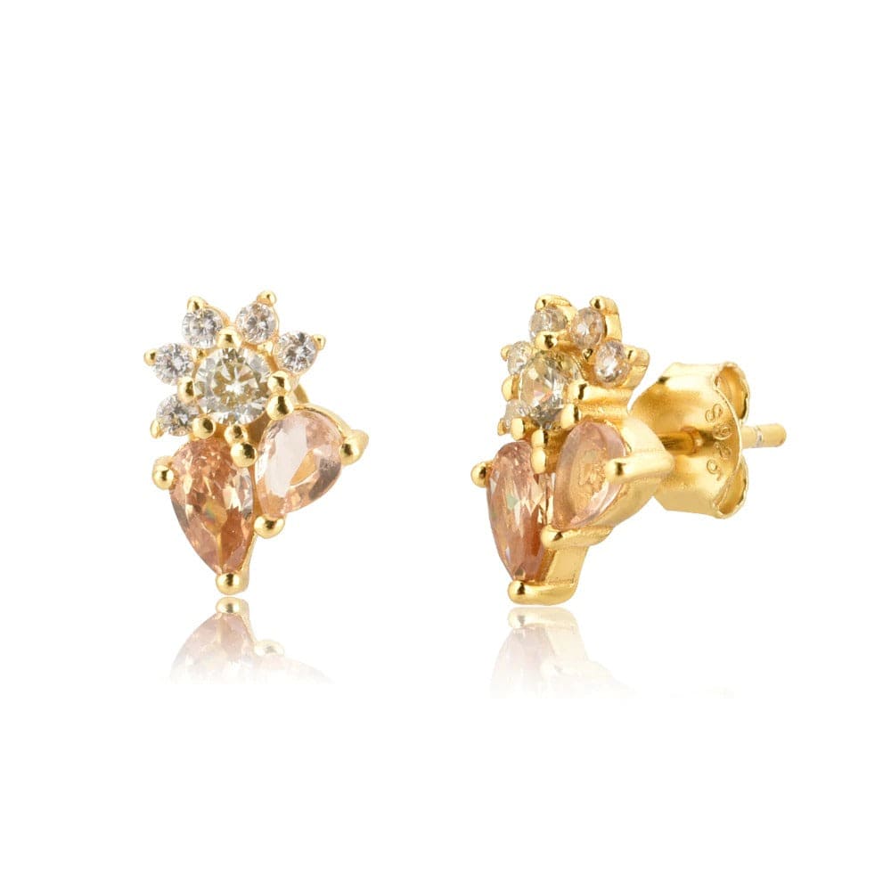 melomelo Gold / Champagne Multi stone cluster earrings
