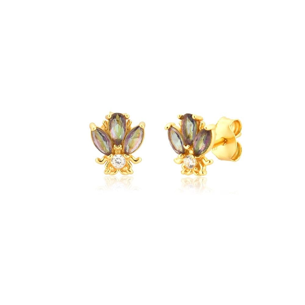 melomelo Gold / Dark Blue Geneve - Honey Bee Crystal Stud Earrings