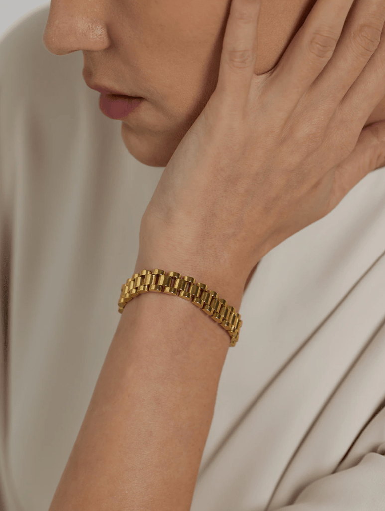 melomelo Gold Flat Chain Chunky Bracelet