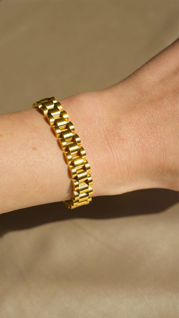 melomelo Gold Flat Chain Chunky Bracelet