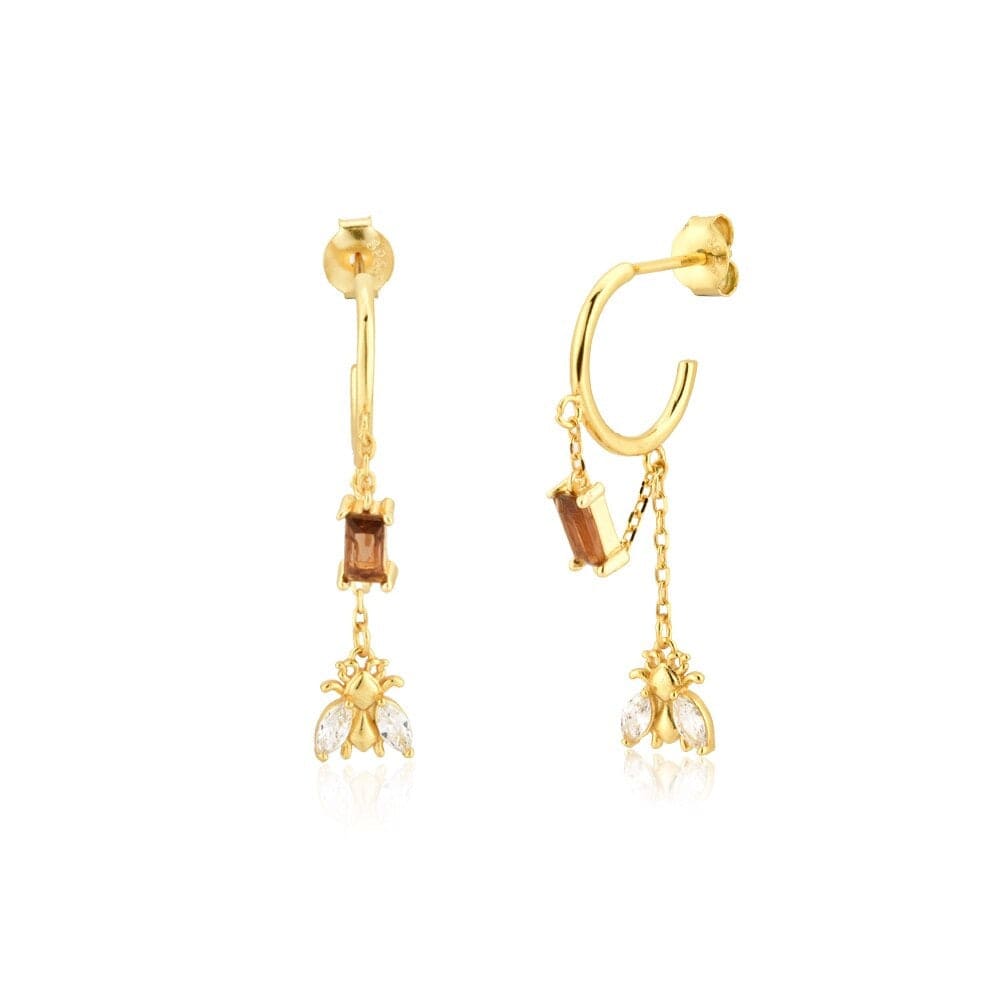 melomelo Gold Geneve - Honey Bee Chain Bezel Huggie Earrings