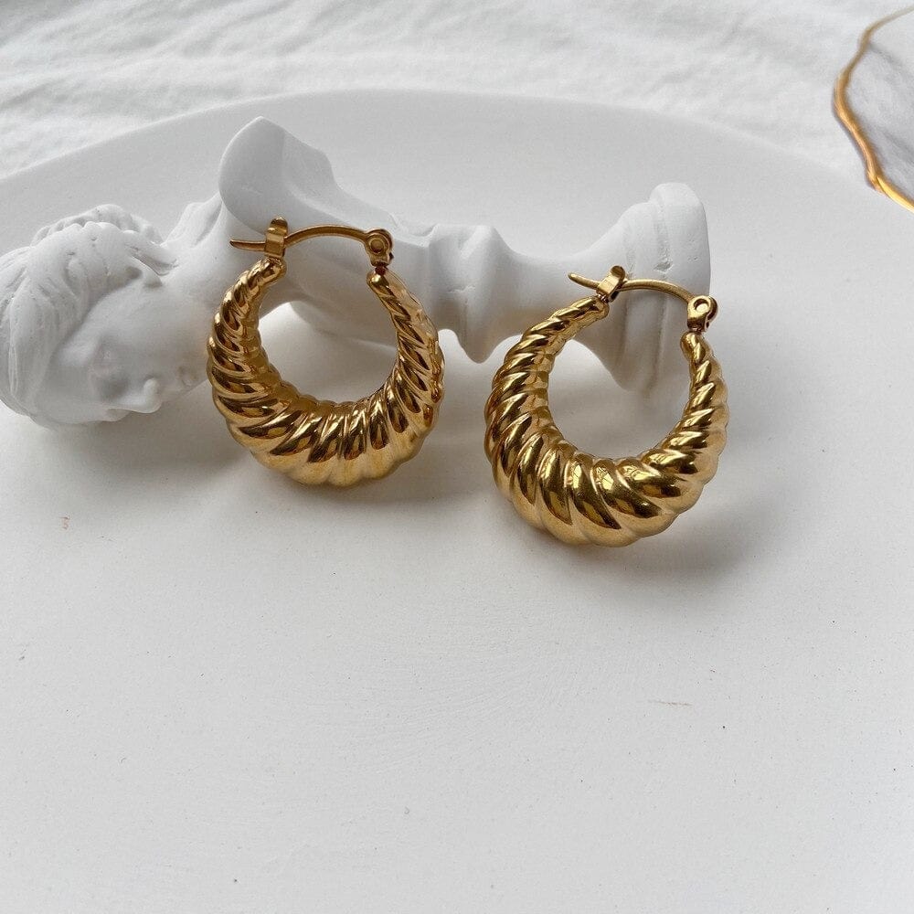 melomelo Gold Juliette  - Twisted Croissant Creole Earrings