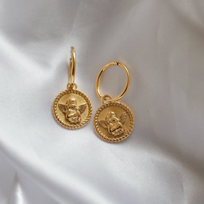 melomelo Gold Kiki - Baby Angel Gold Coin Hoop Earrings
