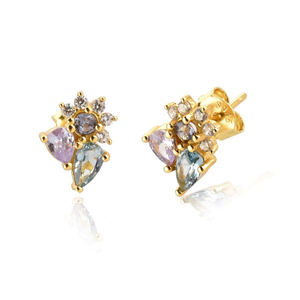 melomelo Gold / Ocean Blue Multi stone cluster earrings