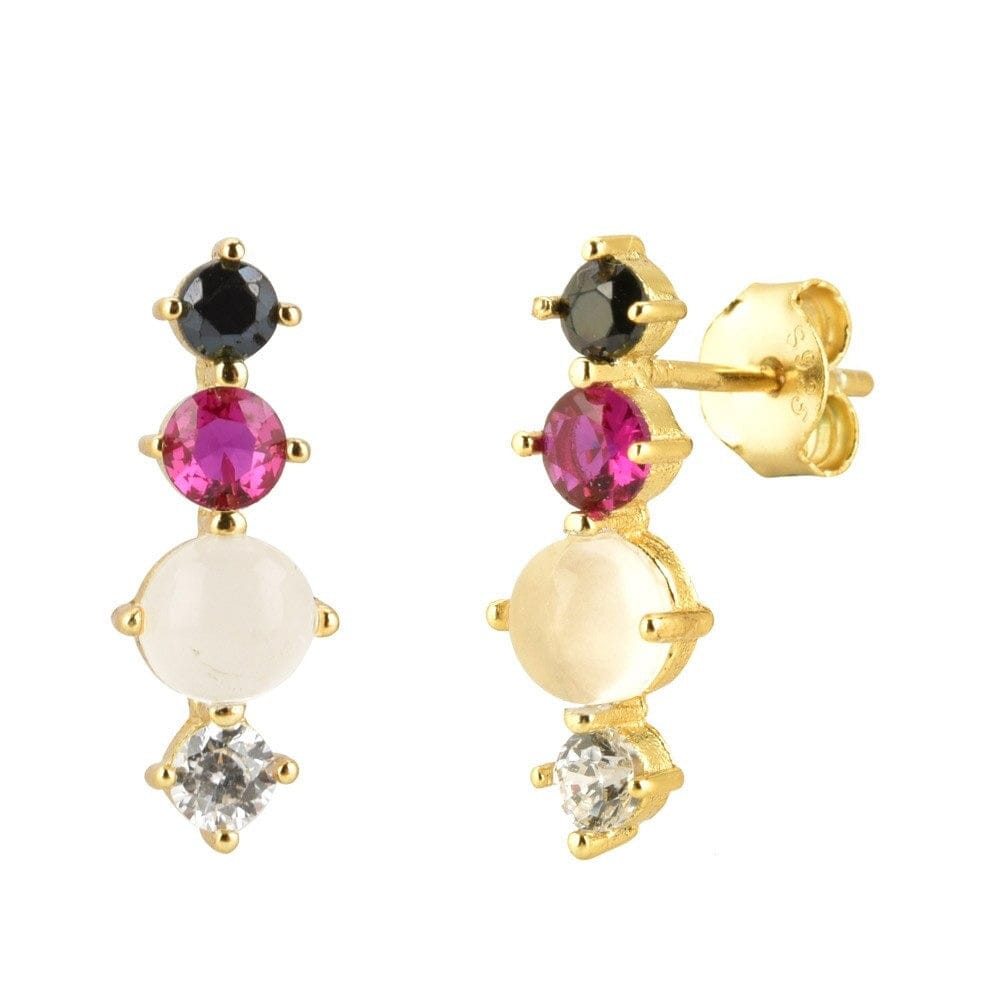 melomelo Gold / Pink Abella - Dainty Multi Gemstone Crystal Studs