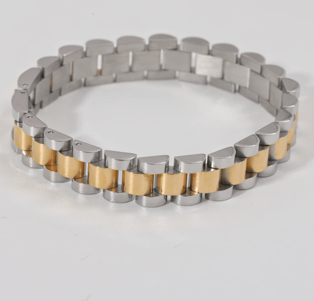 melomelo Gold-Silver Aiden - Gold Watch Chain Crystal Bracelet Different Colours