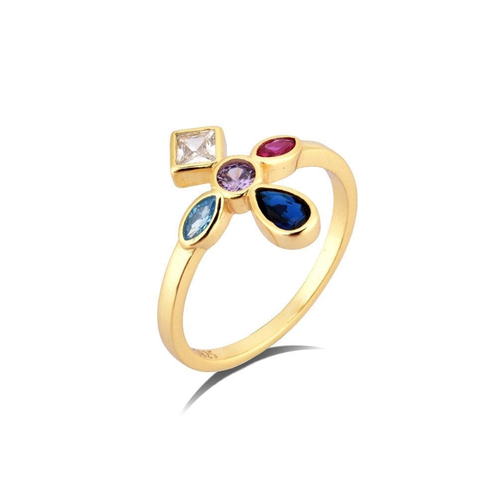 melomelo Gold / US 6 Edingburgh - Cross Bezel Crystal Ring in Rainbow