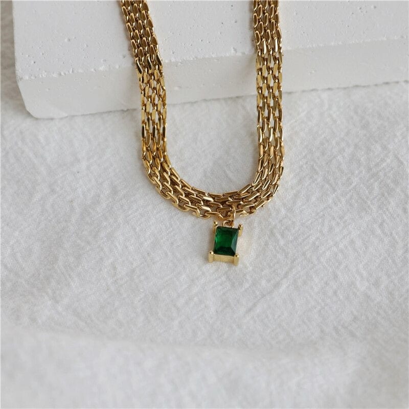 melomelo Green Capri - Woven Chain Crystal Necklace