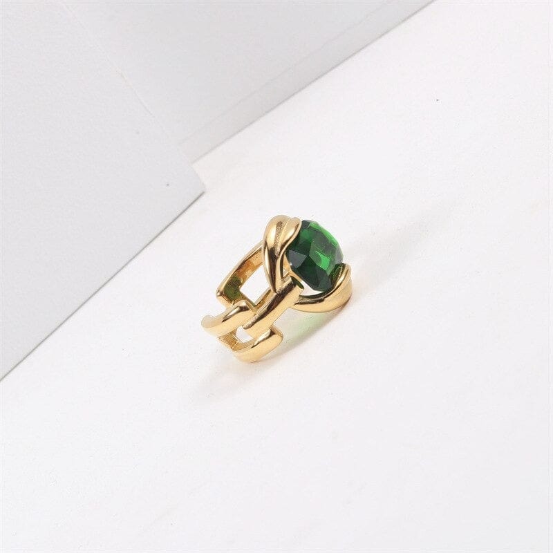 melomelo Green Crystal Chain Statement Ring