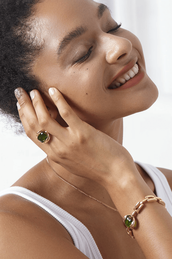 melomelo Green Crystal Chain Statement Ring