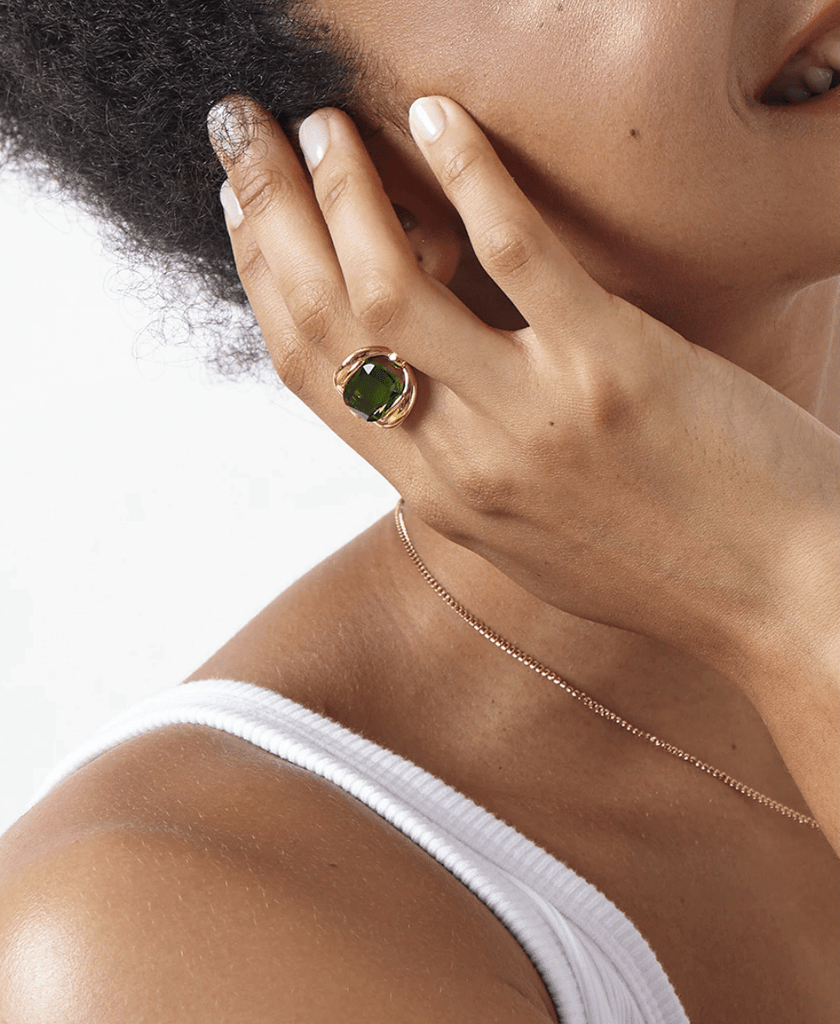 melomelo Green Crystal Chain Statement Ring