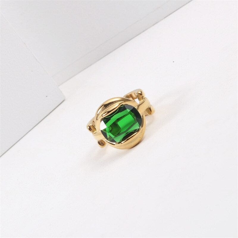 melomelo Green Crystal Chain Statement Ring