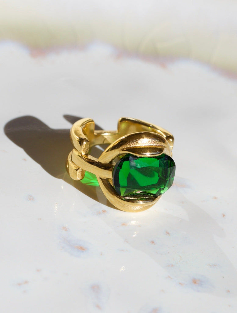 melomelo Green Crystal Chain Statement Ring