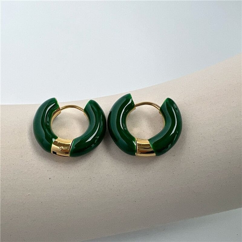 melomelo Green Doris - Enamel Glaze Nugget Hoops