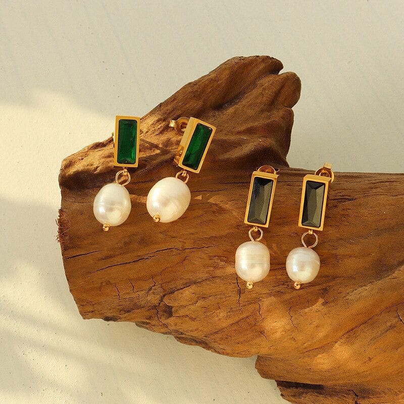 melomelo Green Marzia - Pearl Green Crystal Drop Earrings