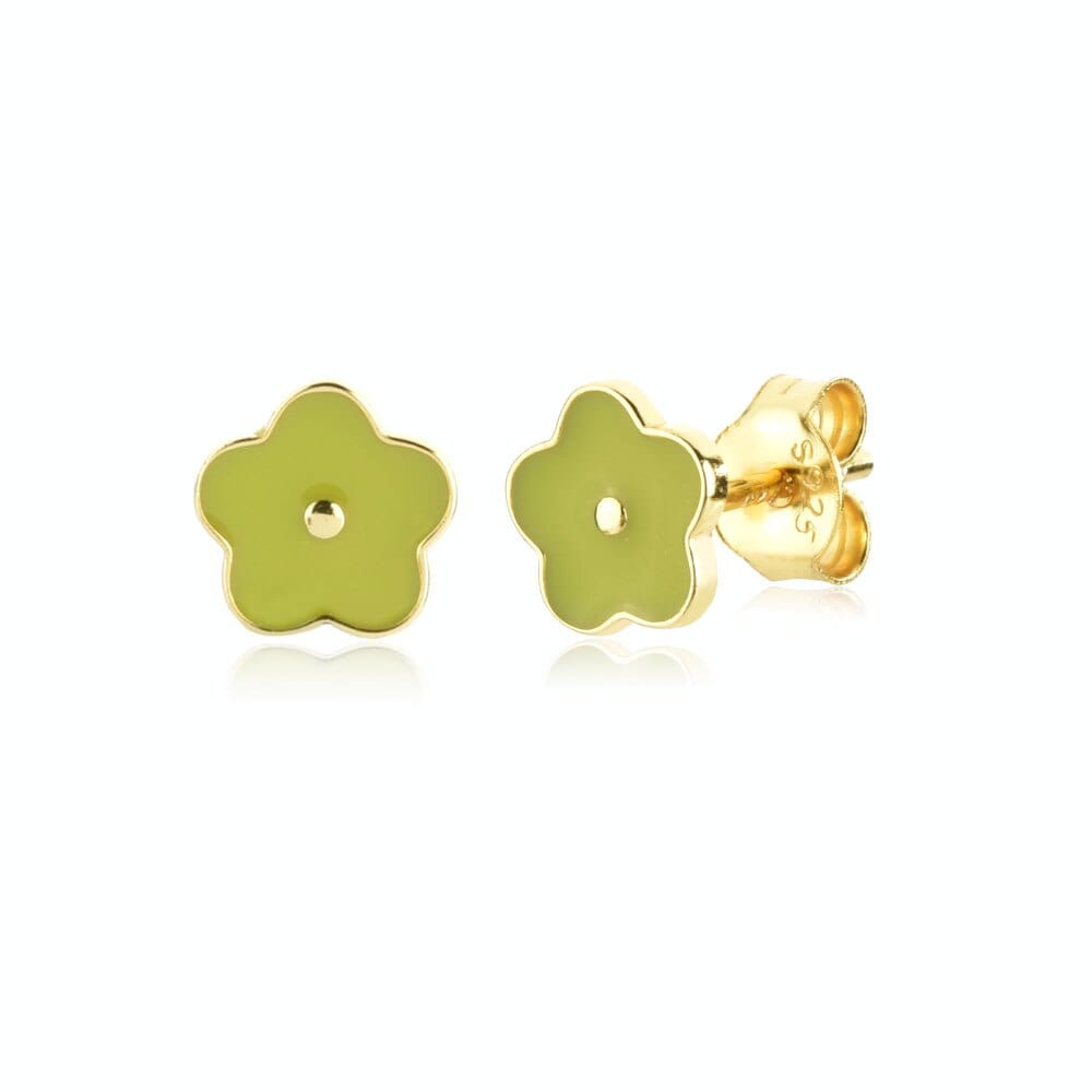 melomelo Green Mischa - Enamel Flower Stud Earrings