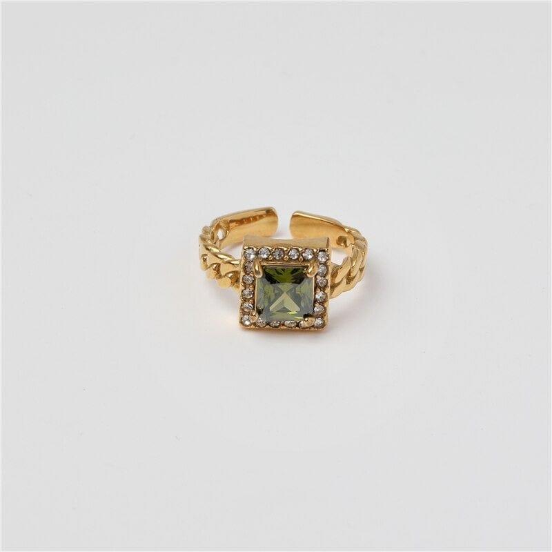 melomelo Green Orion - Open Square Knotted Crystal Rings