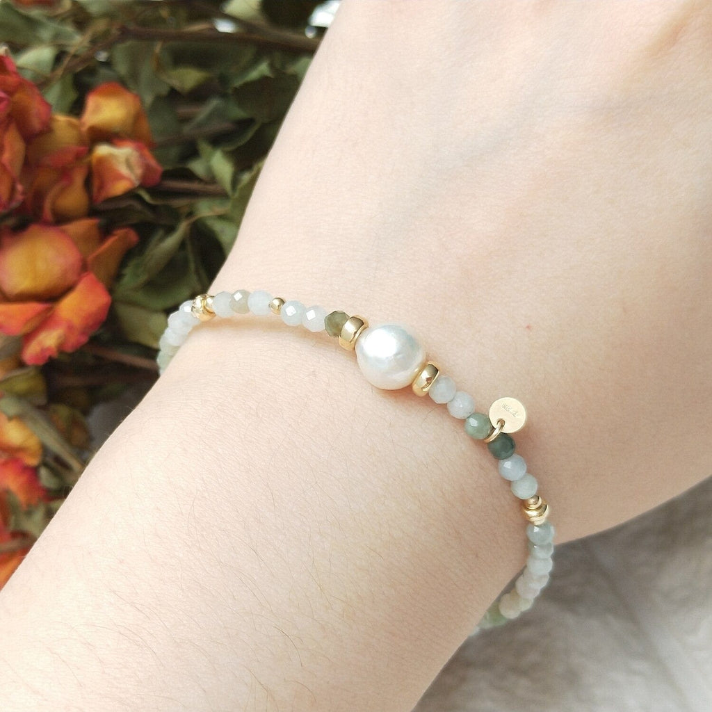 melomelo Green & White Jade Stacking Bracelets