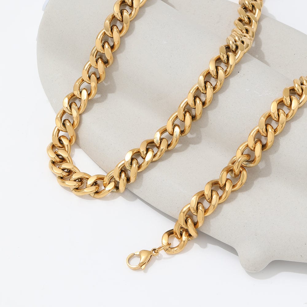 melomelo Haja - Chunky Cuban Chain Necklace & Bracelet Gold
