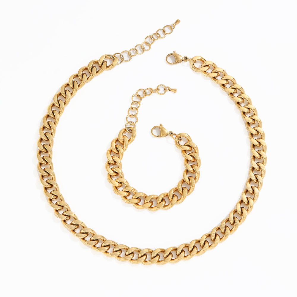 melomelo Haja - Chunky Cuban Chain Necklace & Bracelet Gold