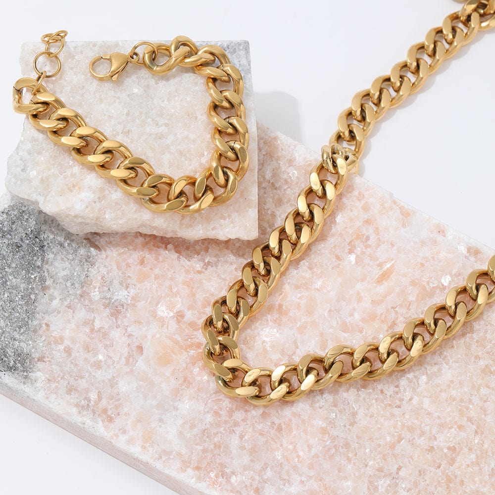 melomelo Haja - Chunky Cuban Chain Necklace & Bracelet Gold