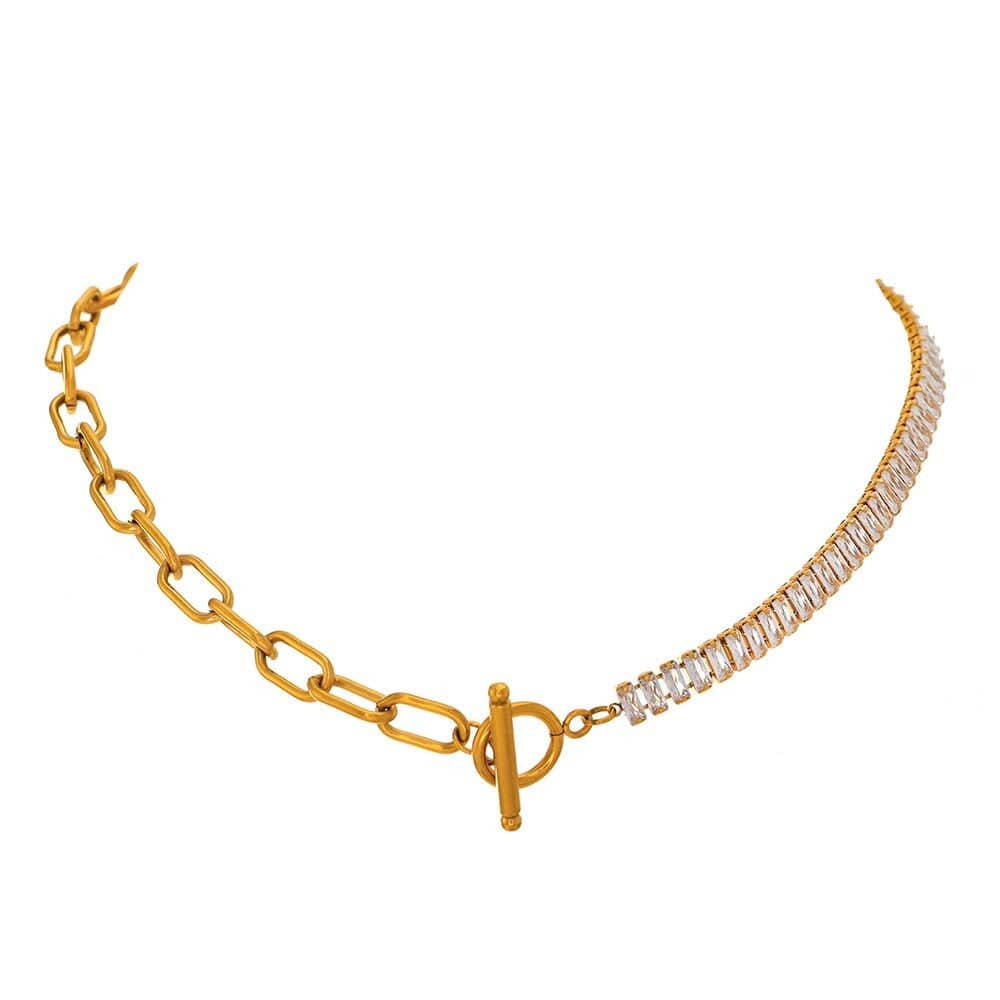 melomelo Half Crystal Half Chain Toggle Necklace