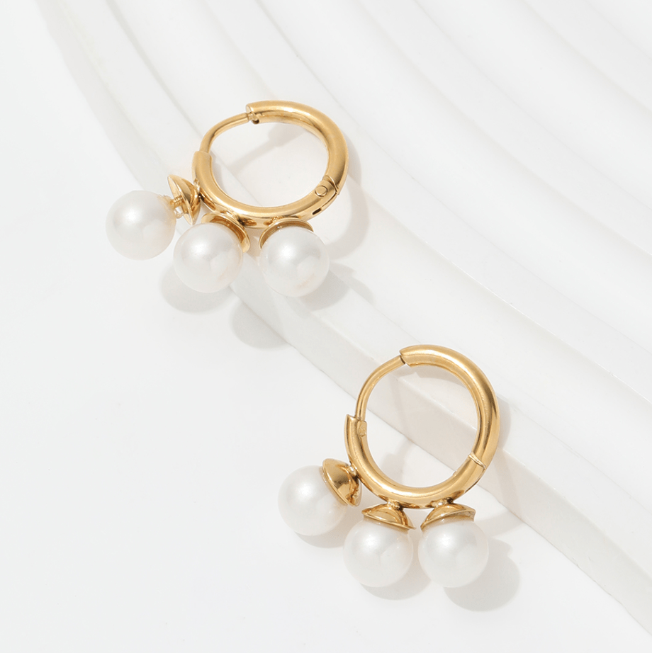 melomelo Kiril - Triple Pearl Row Gold Huggie Earrings