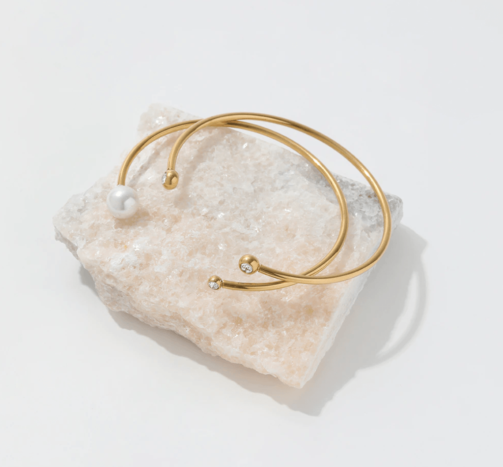 melomelo Kolya - Dainty Pearl Crystal Cuff Bangles 2 Styles