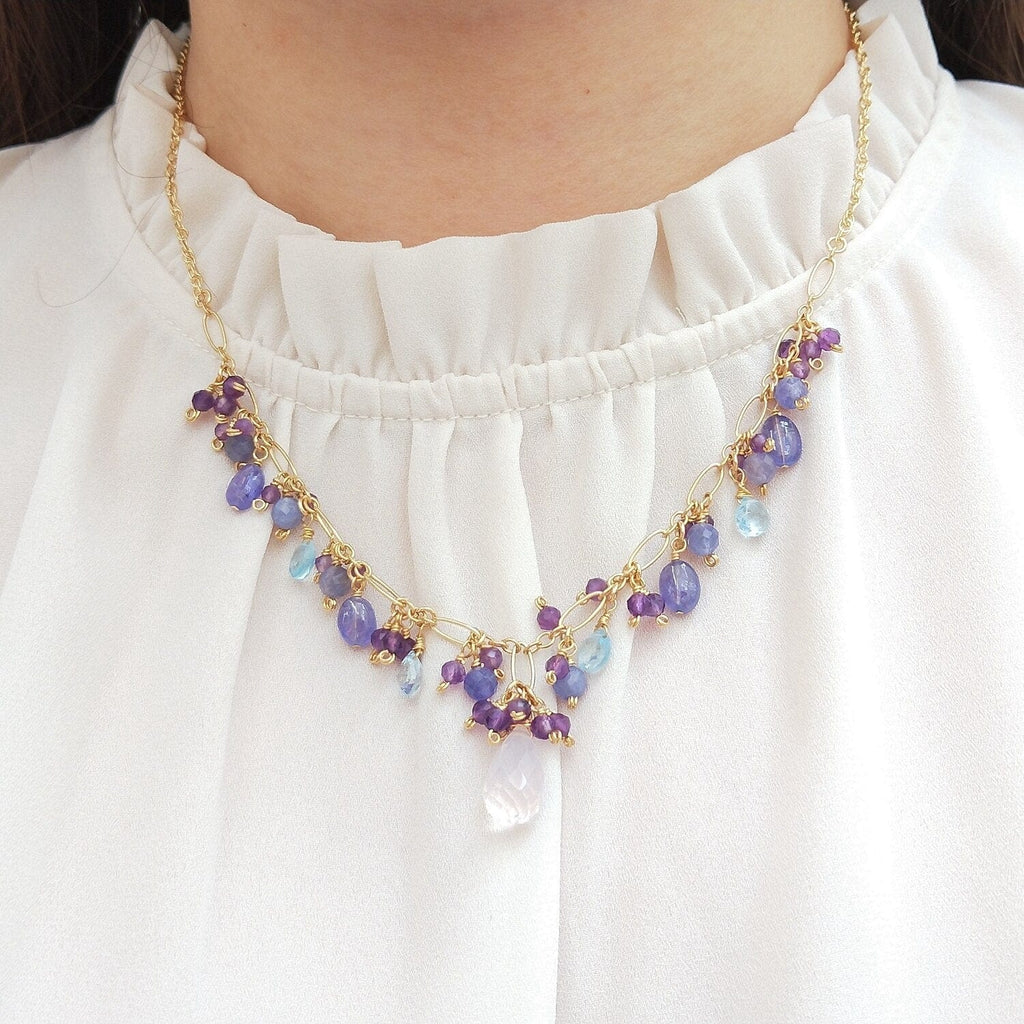 melomelo Lavender Quartz Amethyst Tanzanite Blue Topaz Choker Necklace