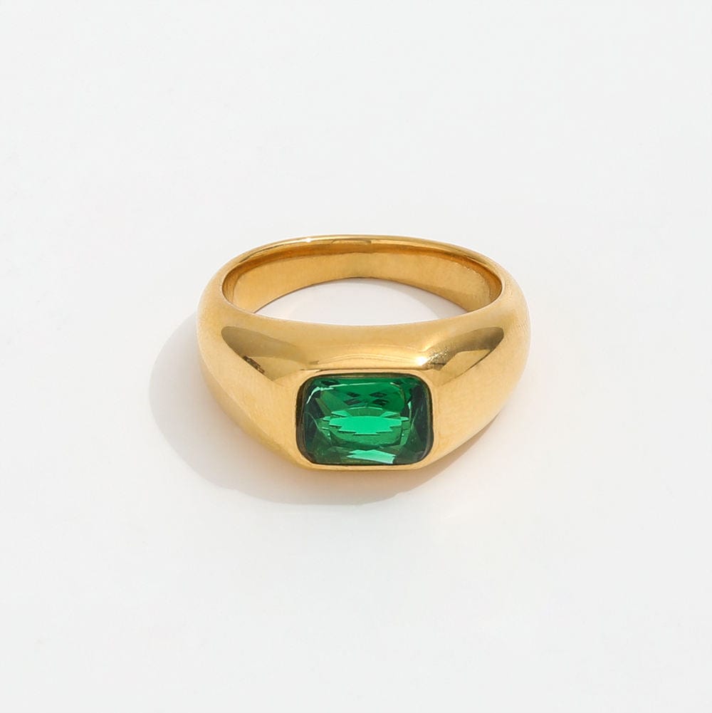 melomelo Lola - Green Stone Statement Gold Band