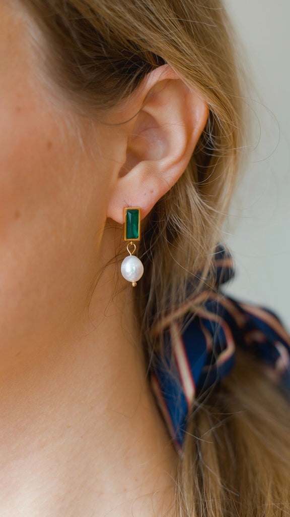 melomelo Marzia - Pearl Green Crystal Drop Earrings