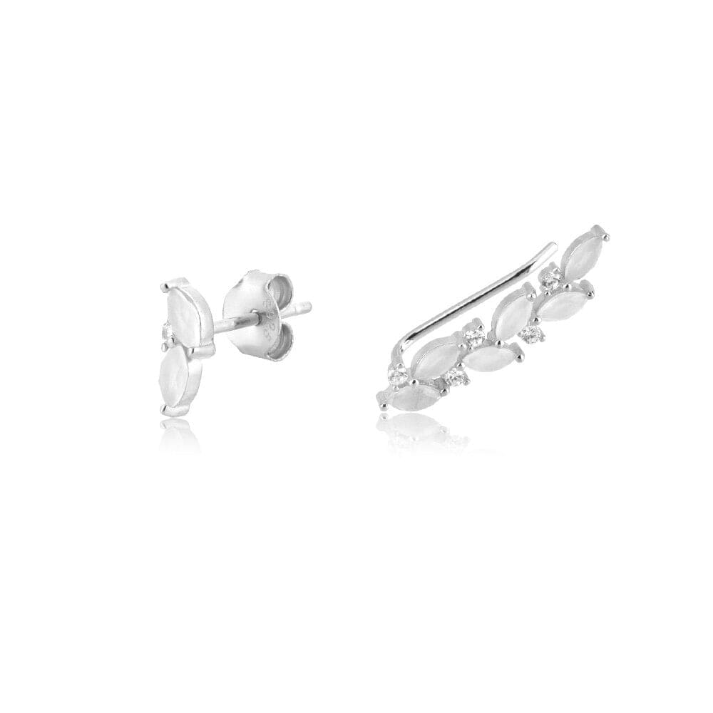 melomelo Milk / Silver Nature Leaf Climber & Stud