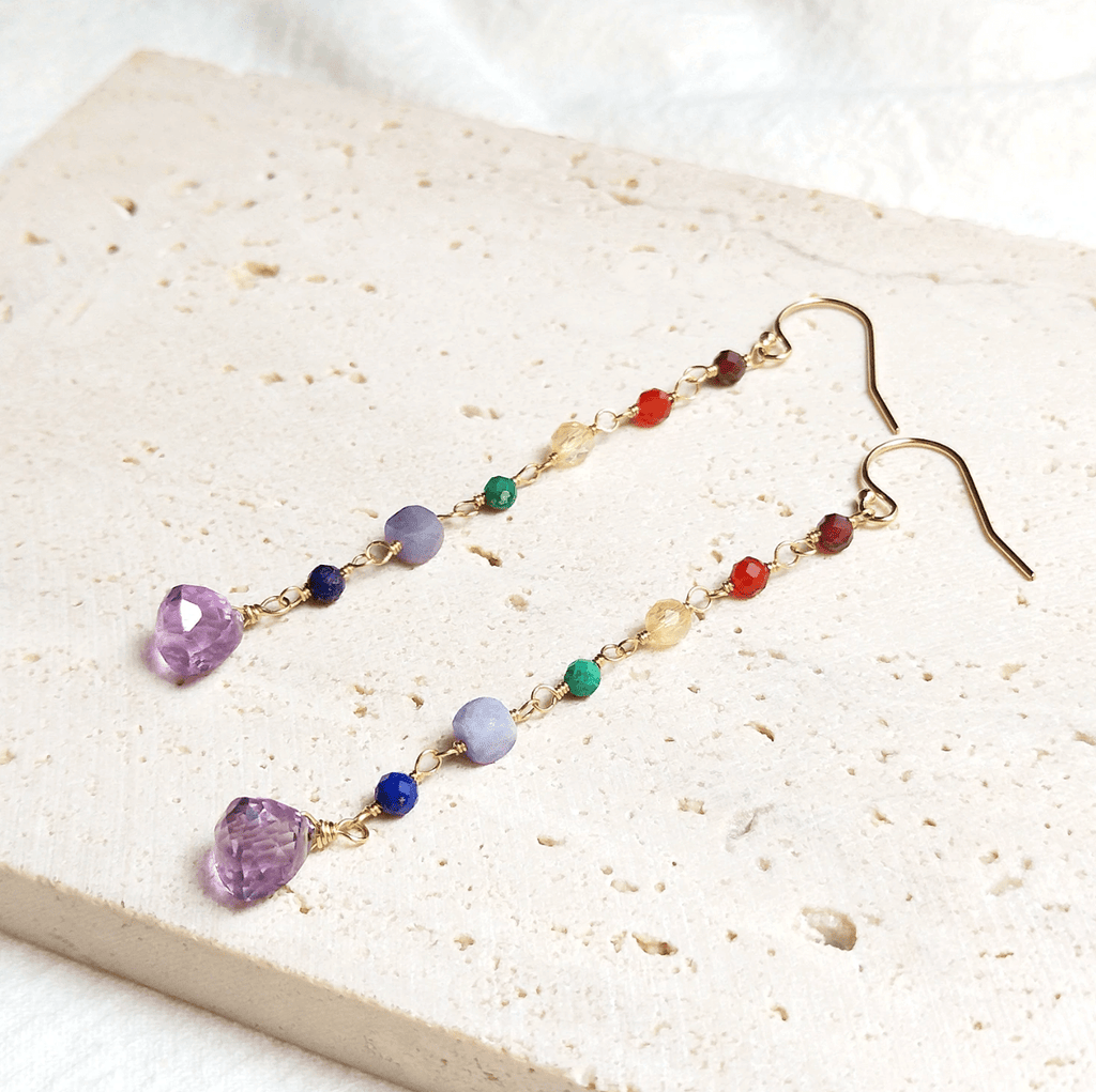 melomelo Multi Gemstone Long Tassel Earrings