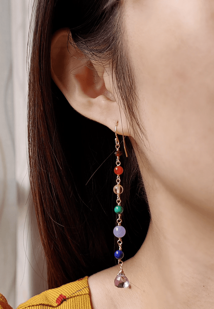 melomelo Multi Gemstone Long Tassel Earrings