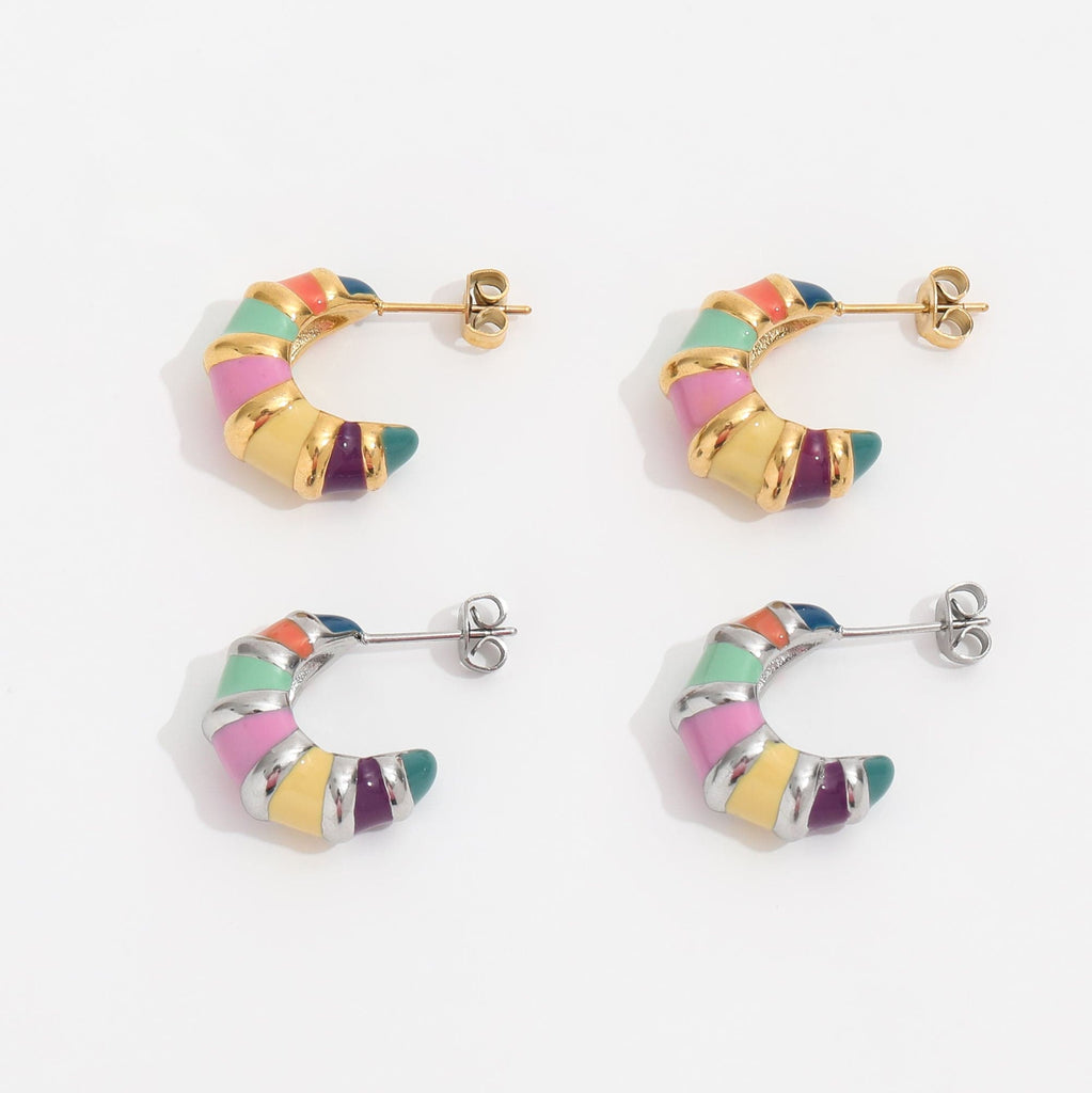melomelo Nadine - Colourful Enamel Hoop Croissant Earrings