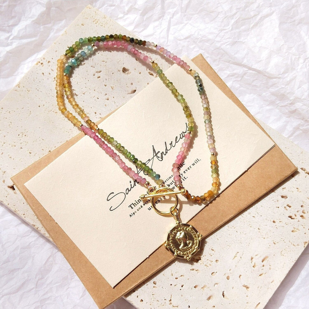 melomelo Natural Rainbow Tourmaline Necklace