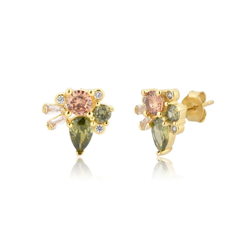 melomelo Olive Green Cluster Crystal Earring Studs