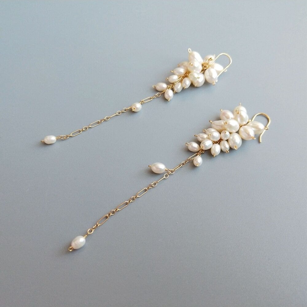 melomelo Pearl Cluster Tendril Earrings