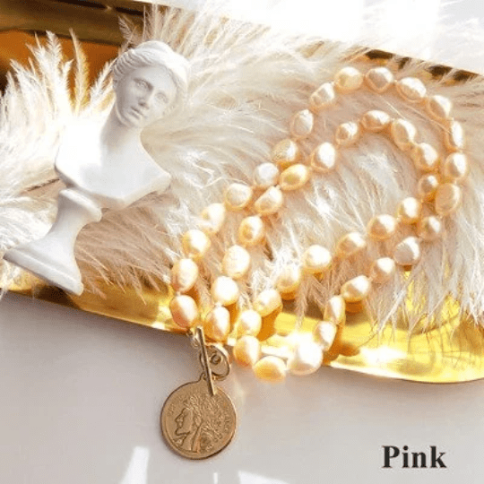 melomelo Pink Roman Coin Pearl Necklace