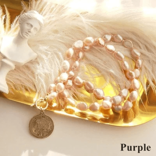 melomelo Purple Roman Coin Pearl Necklace