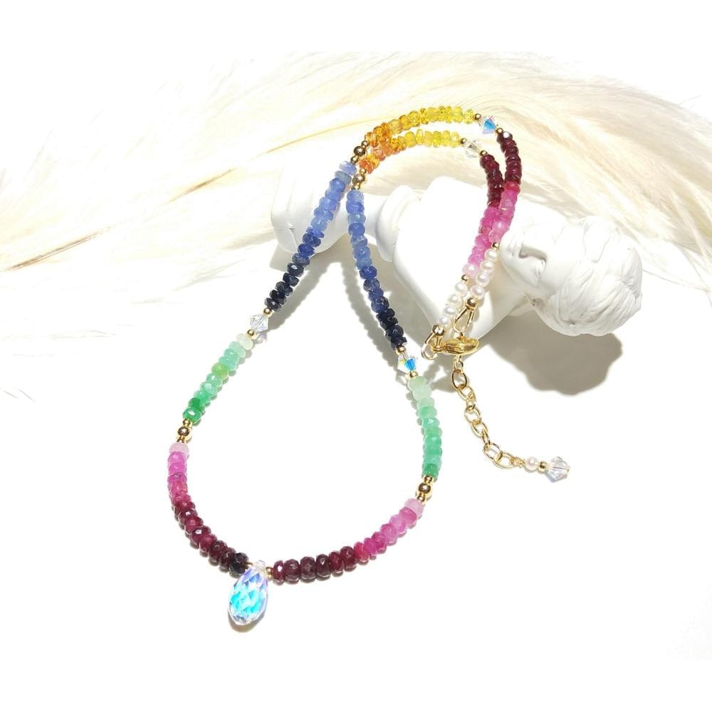 melomelo Rainbow Sapphire Ruby Emerald Pearl Necklace Choker