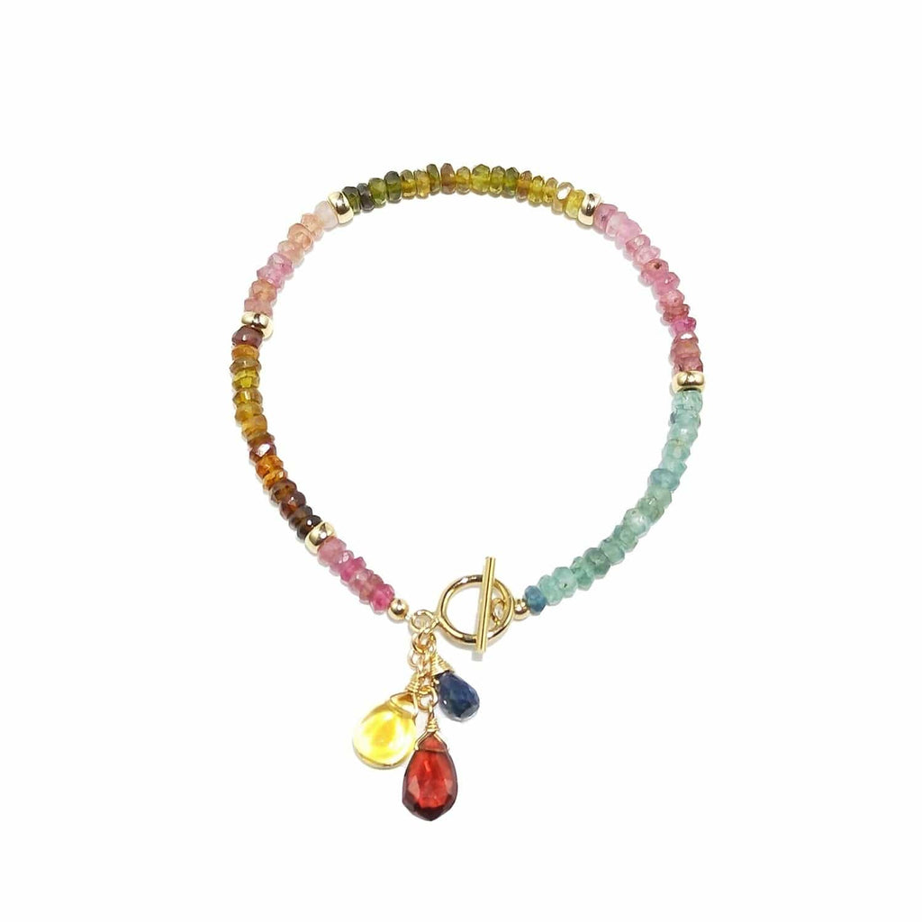 melomelo Rainbow Tourmaline Bracelet & Garnet and Citrine Drops
