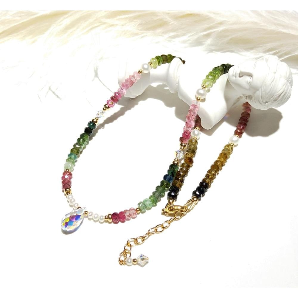 melomelo Rainbow Tourmaline & Pearl Choker Necklace