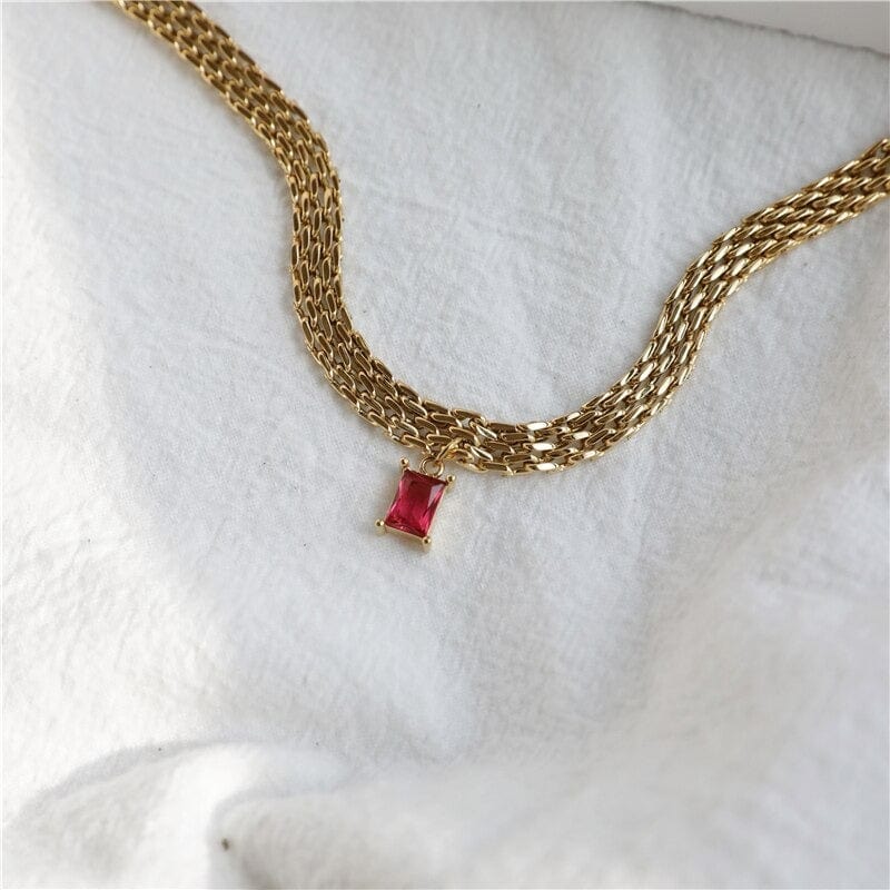 melomelo Red Capri - Woven Chain Crystal Necklace